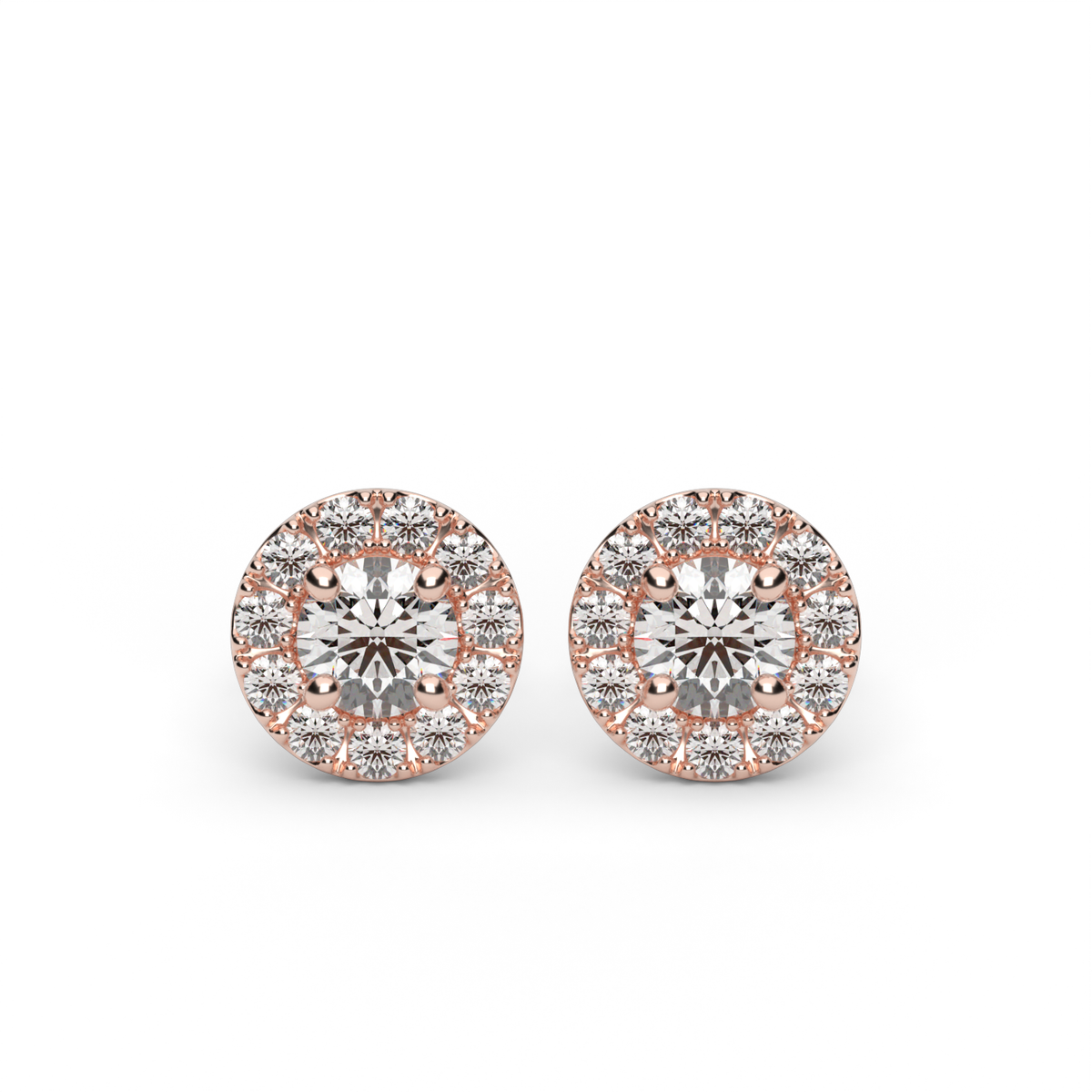 Halo Diamond Stud Earrings — 14K Rose Gold / Lab Diamond (image)