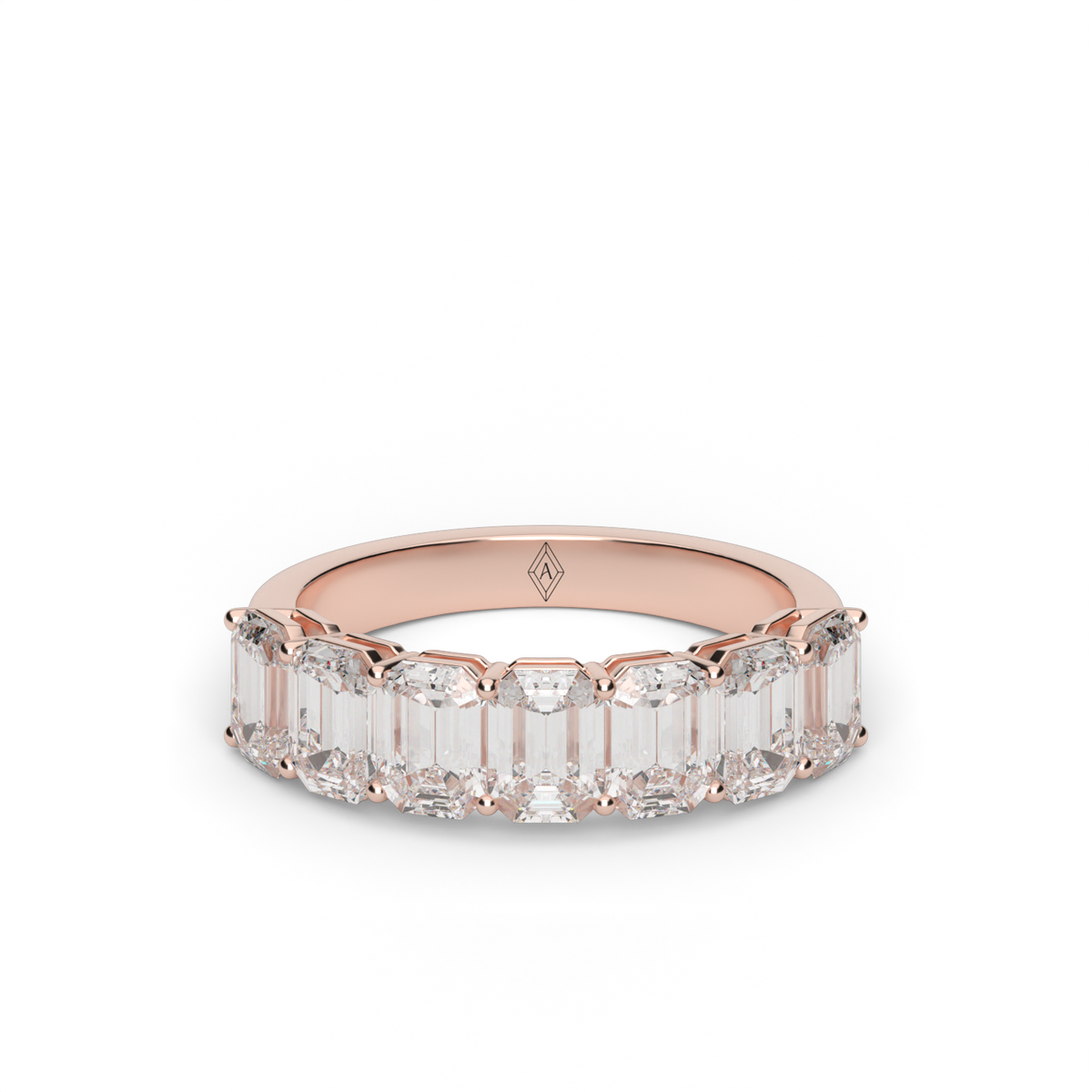 Seven Stone Emerald Cut Anniversary Ring — 14K Rose Gold / 2 / Lab Diamond (image)
