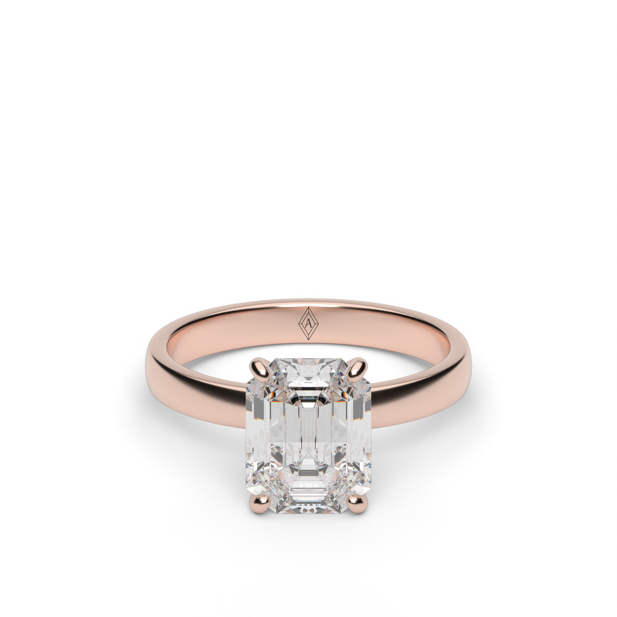 Comfort Fit Solitaire Engagement Ring (Six Prong) — 14K Rose Gold / Emerald (image)