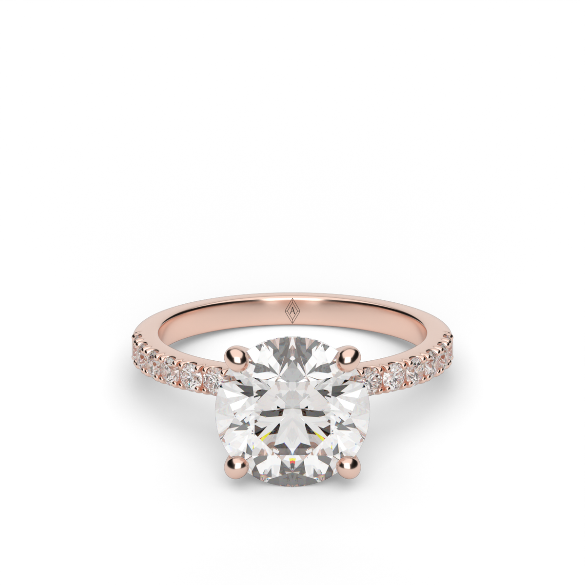 Crown Pavé Hidden Halo Engagement Ring — 14K Rose Gold / Round / Lab Diamond (image)