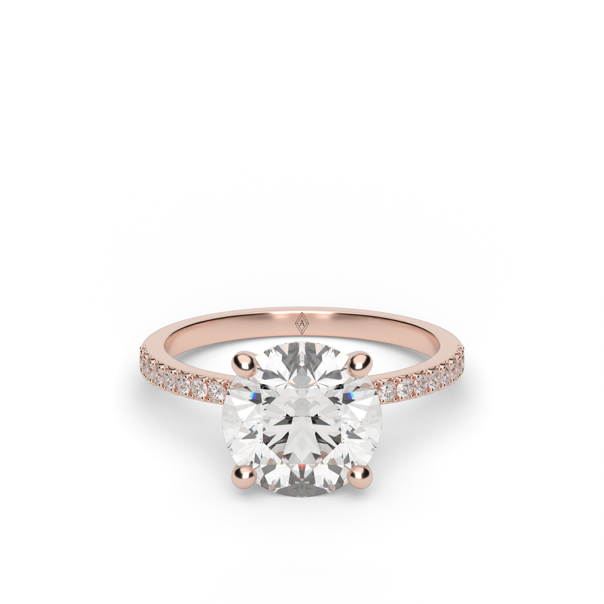 Petite French Cut Pave Engagement Ring — 14K Rose Gold / Round / Lab Diamond (image)