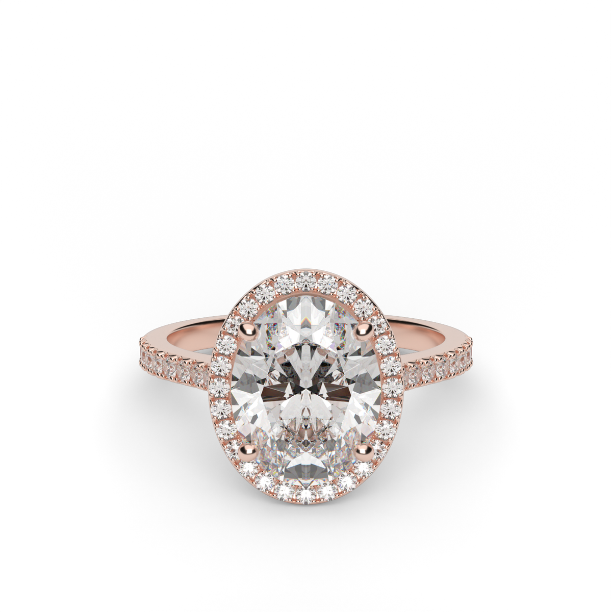 Halo Cushion Head  Pavé Engagement Ring — 14K Rose Gold / Oval / Lab Diamond (image)