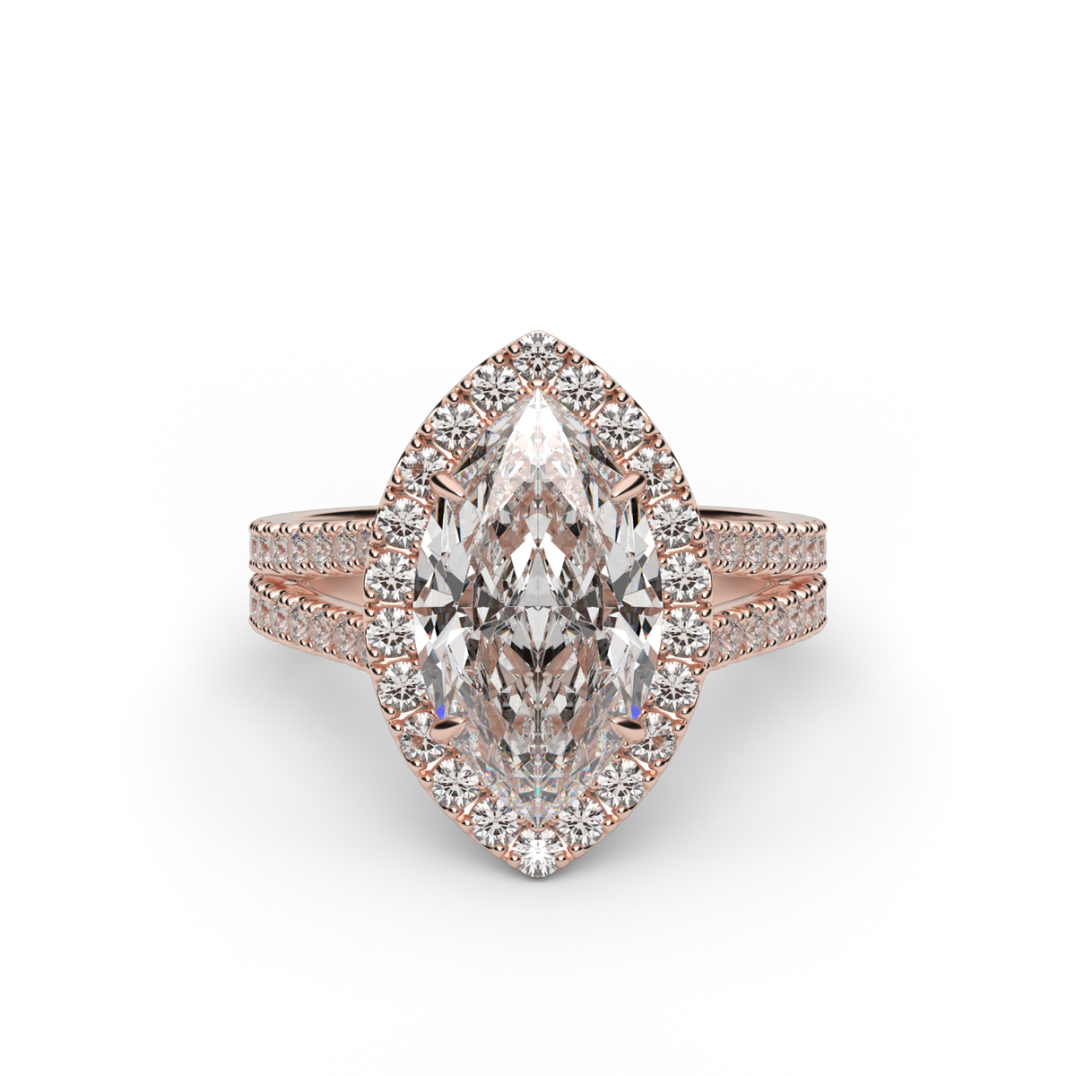 Split Band Diamond Halo Engagement Ring — 14K Rose Gold / Marquise / Lab Diamond (image)
