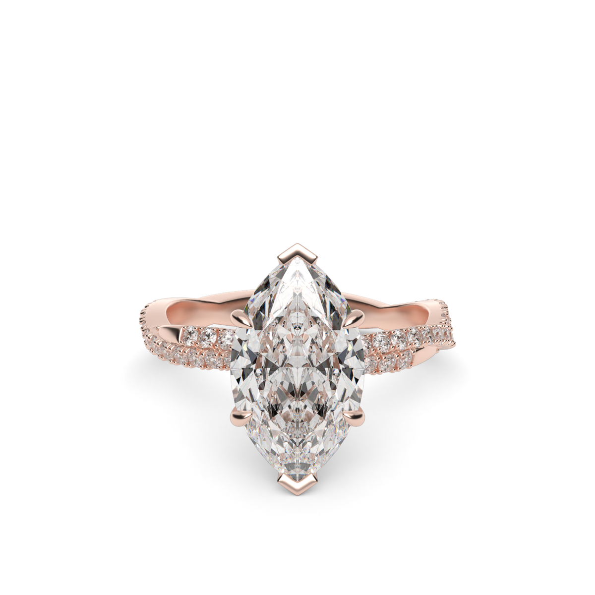 Pavé Twist Diamond Engagement Ring — 14K Rose Gold / Marquise / Lab Diamond (image)