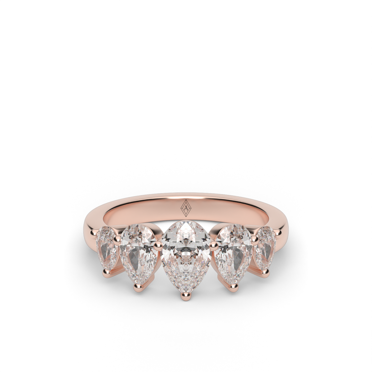 Graduated Five-Stone Pear Diamond Anniversary Ring — 14K Rose Gold / Lab Diamond (image)