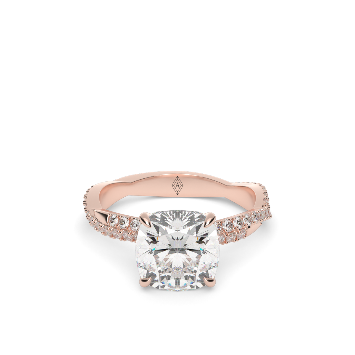Pavé Twist Diamond Engagement Ring — 14K Rose Gold / Cushion / Lab Diamond (image)