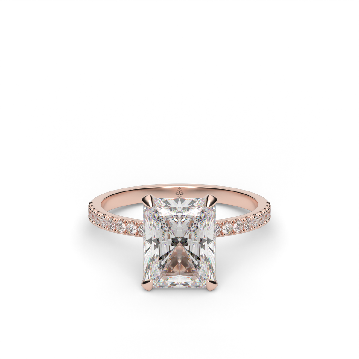 Petite Pavé Crown Diamond Engagement Ring — 14K Rose Gold / Radiant / Lab Diamond (image)