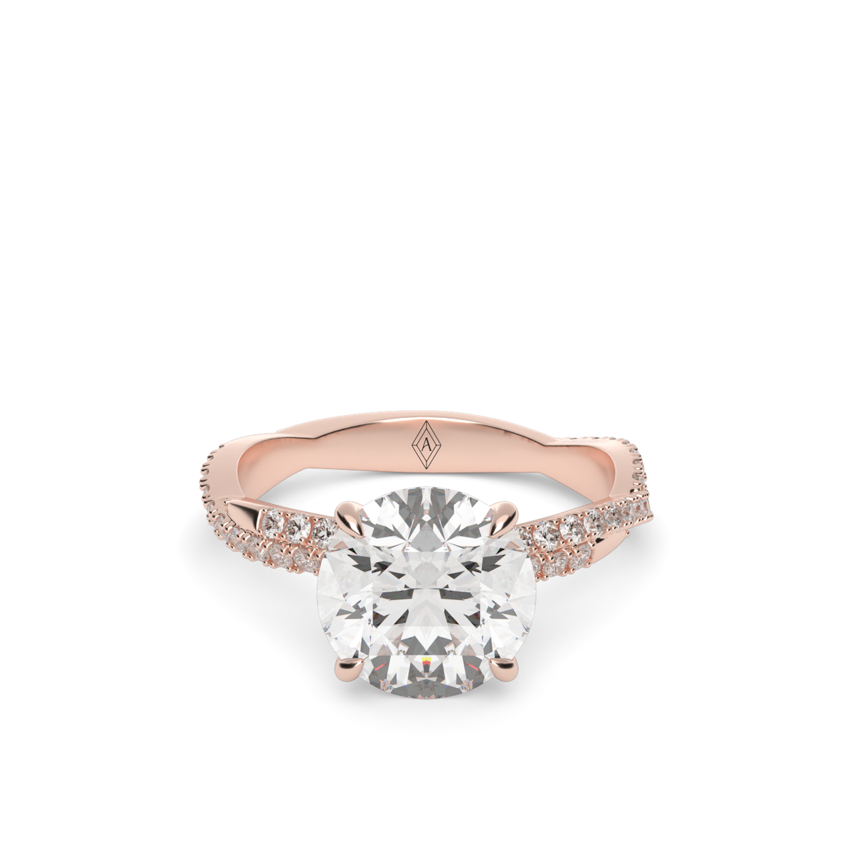 Pavé Twist Diamond Engagement Ring — 14K Rose Gold / Round / Lab Diamond (image)
