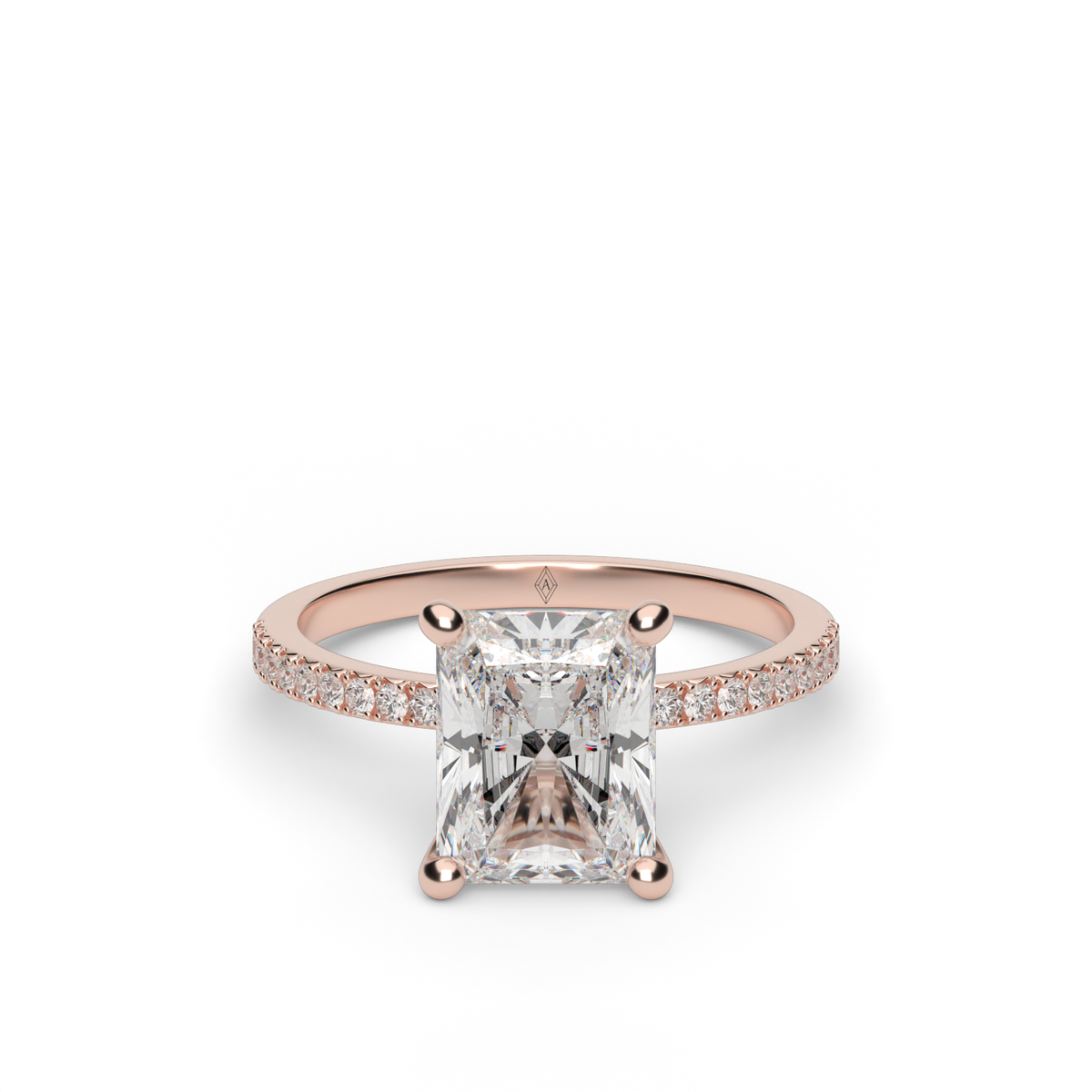 Petite French Cut Pave Engagement Ring — 14K Rose Gold / Radiant / Lab Diamond (image)
