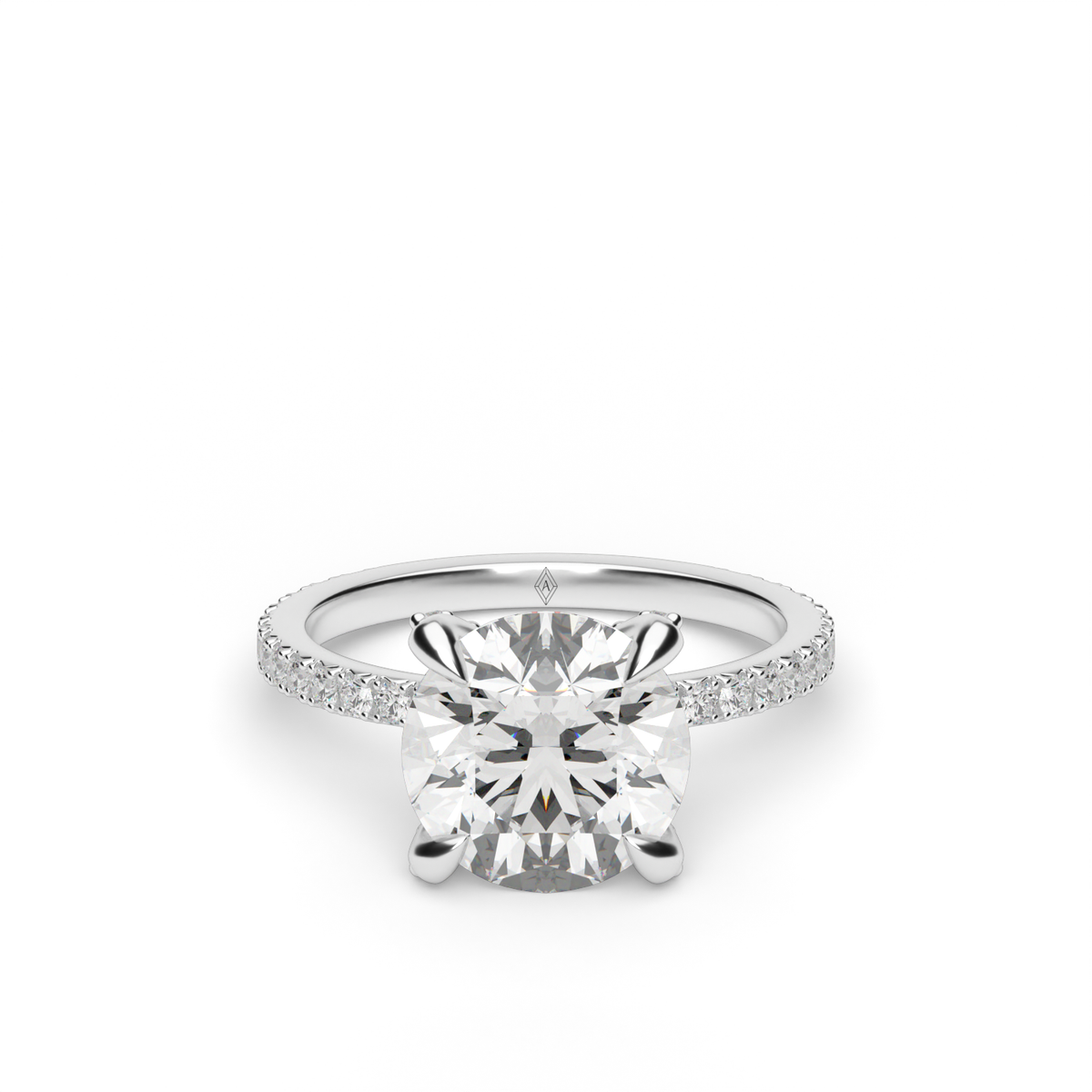 French Pavé Engagement Ring — 14K White Gold / Round / Lab Diamond (image)