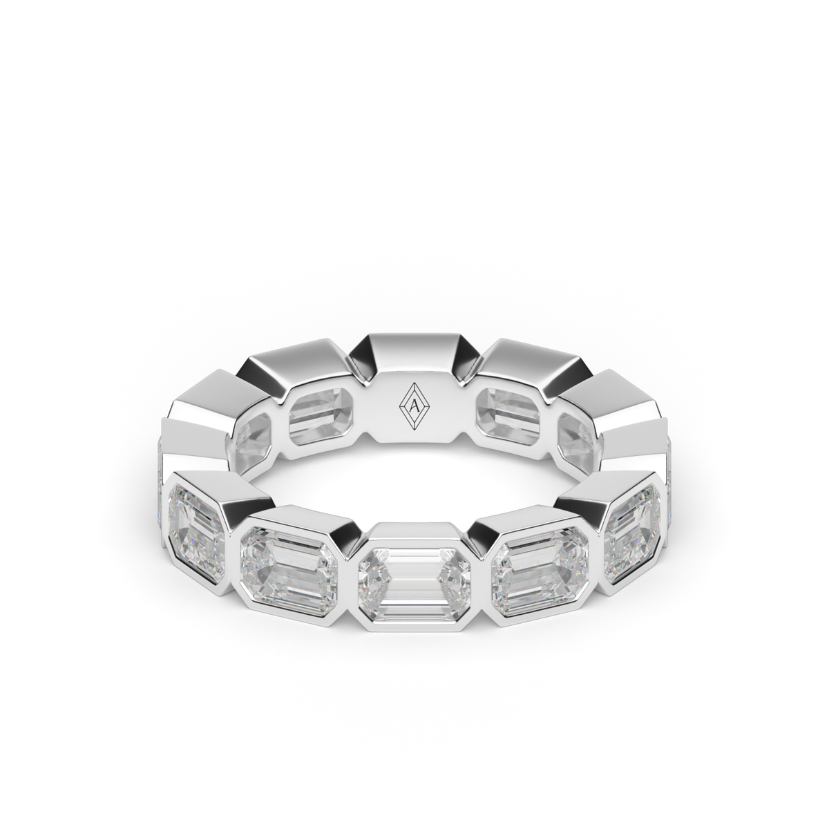 East-West Bezel Emerald Cut Eternity Ring — 14K White Gold / 6 / Lab Diamond (image)