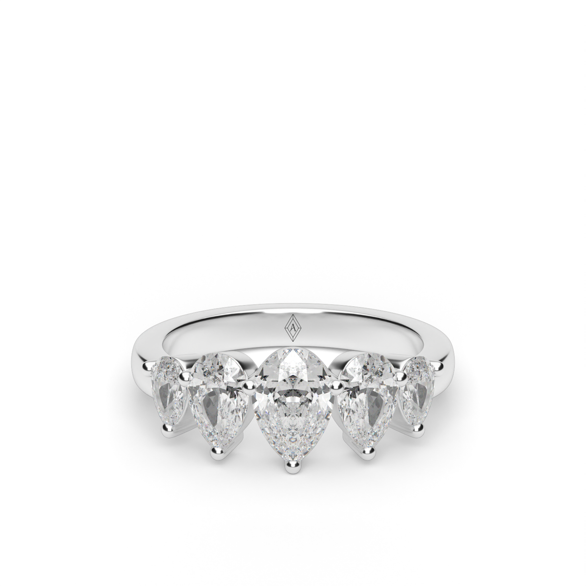 Graduated Five-Stone Pear Diamond Anniversary Ring — 14K White Gold / Lab Diamond (image)