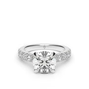 White Gold Round Shape Diamond Pave Engagement Ring With French Cut Setting