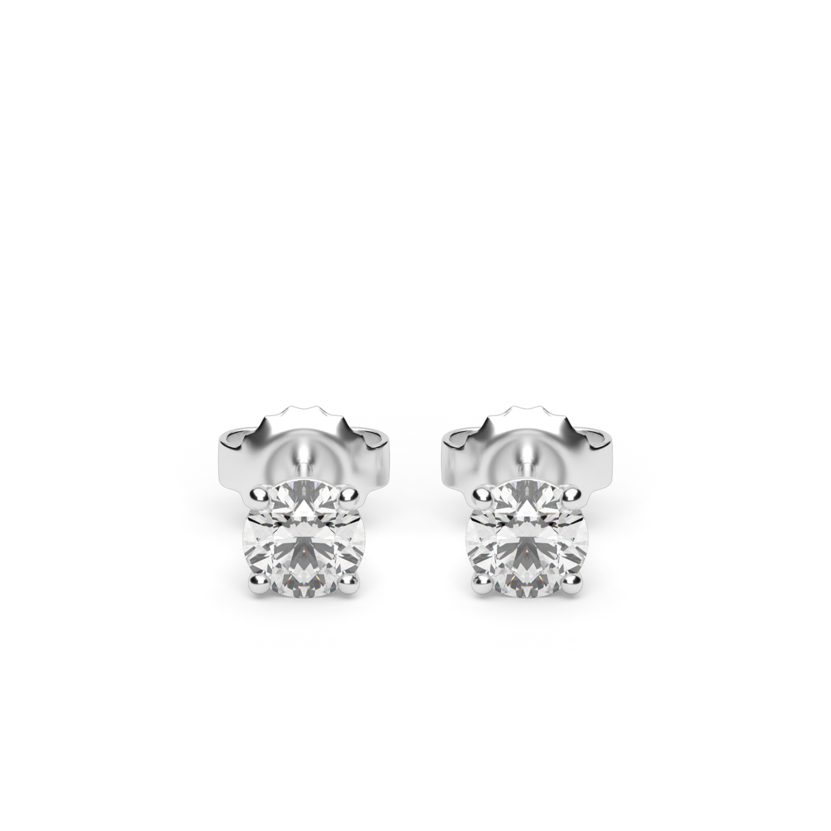 Four Prong Round Shape Diamond Stud Earrings — 14K White Gold / Lab Diamond (image)