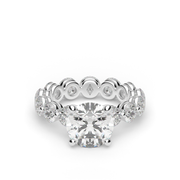 White Stone Round Shape Diamond Eternity Engagement Ring With Shared Prong Setting. 