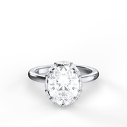 White Gold Oval Cut DIamond Hidden Halo Engagement Ring With Single Share Prong Setting