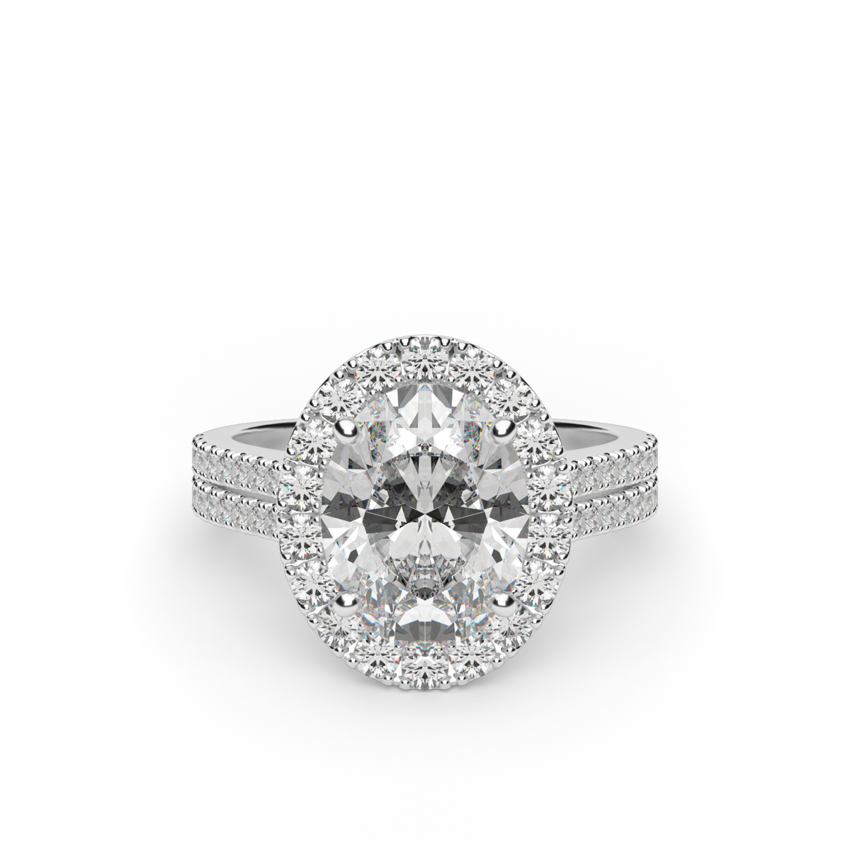 Double Shank Halo Diamond Engagement Ring — 14K White Gold / Oval / Lab Diamond (image)