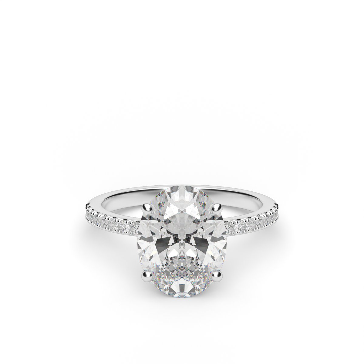 Hidden Halo Pavé Engagement Ring — 14K White Gold / Oval / Lab Diamond (image)