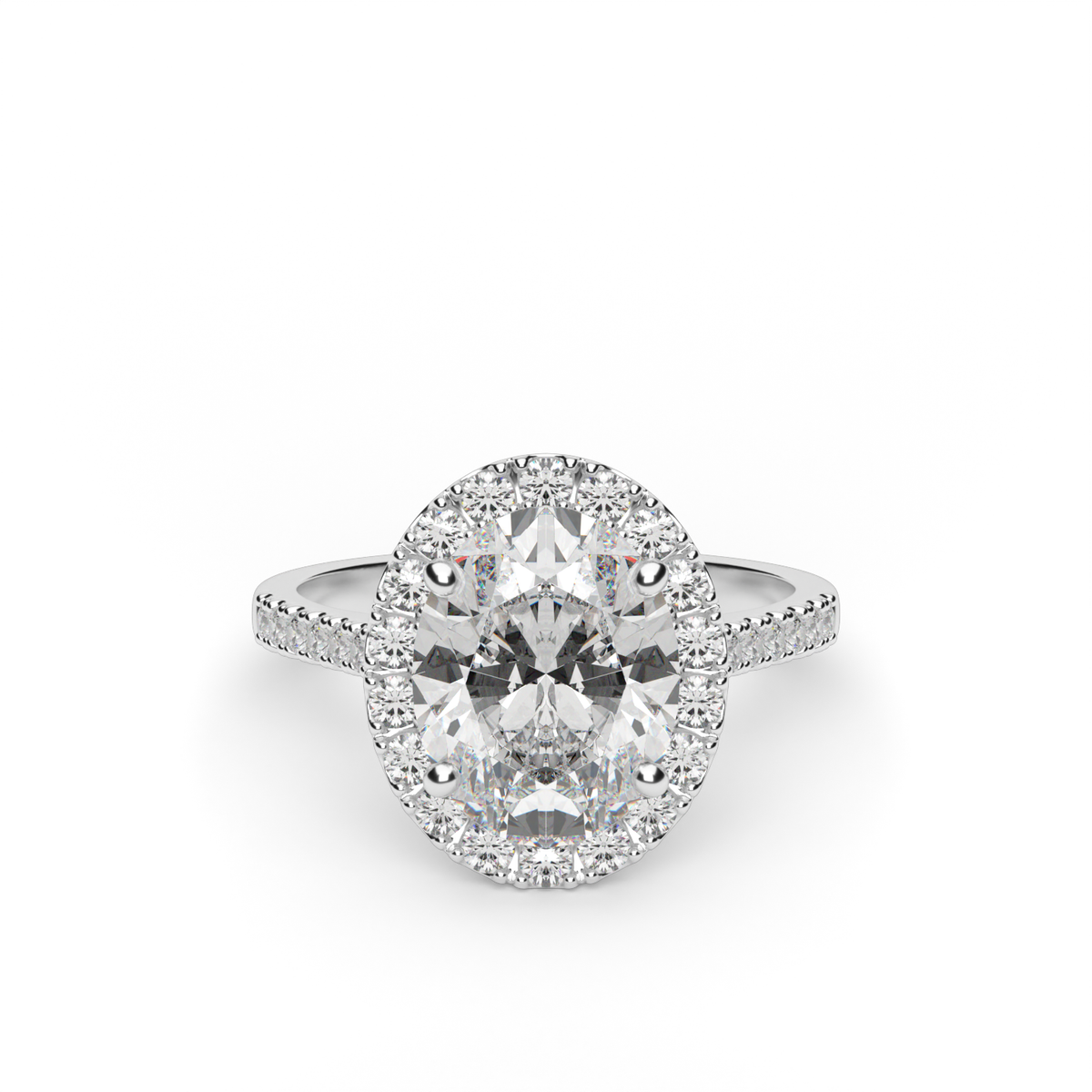 Pavé Halo and Shank Diamond Engagement Ring — 14K White Gold / Oval / Lab Diamond (image)