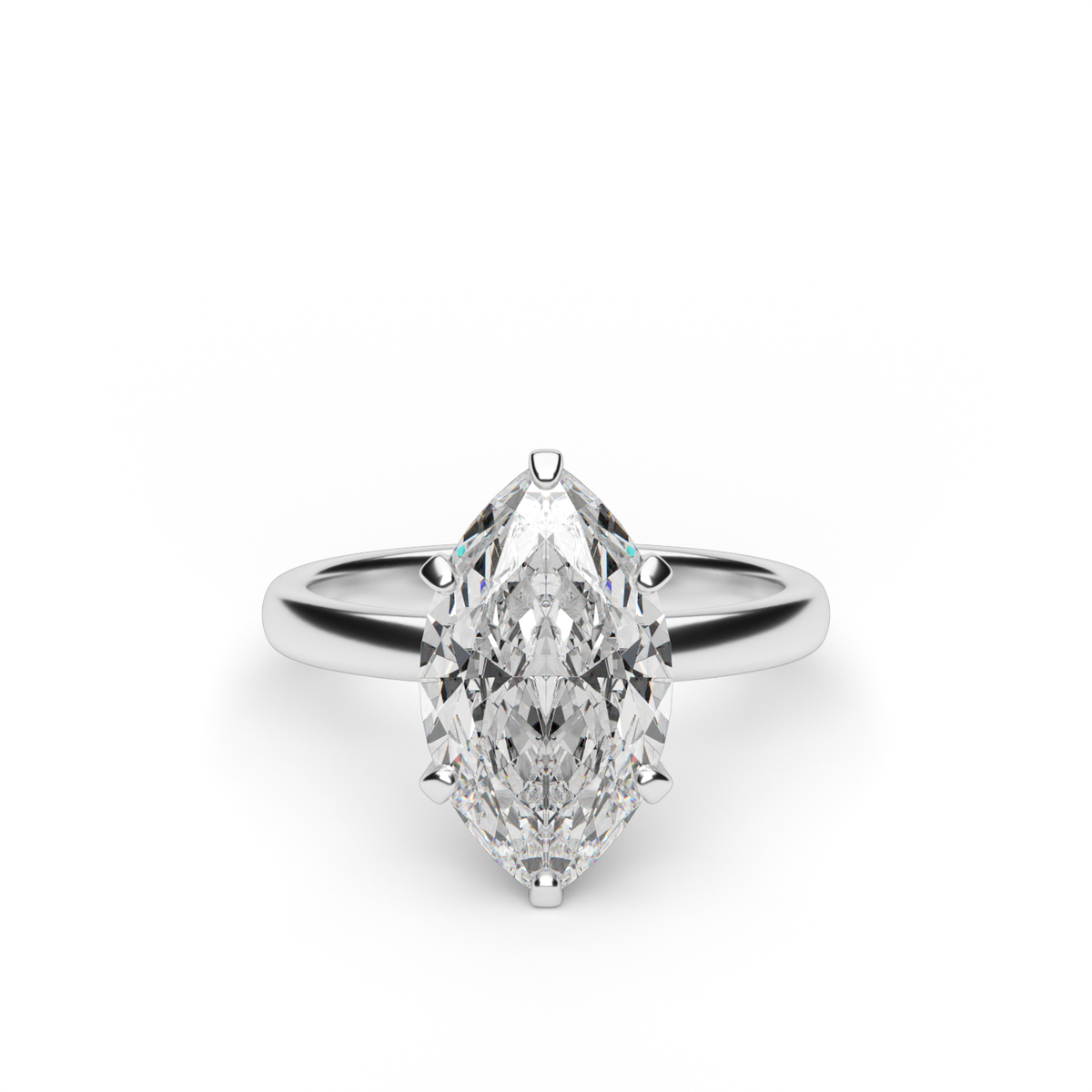 Solitaire Engagement Ring With Hidden Halo — 14K White Gold / Marquise / Lab Diamond (image)