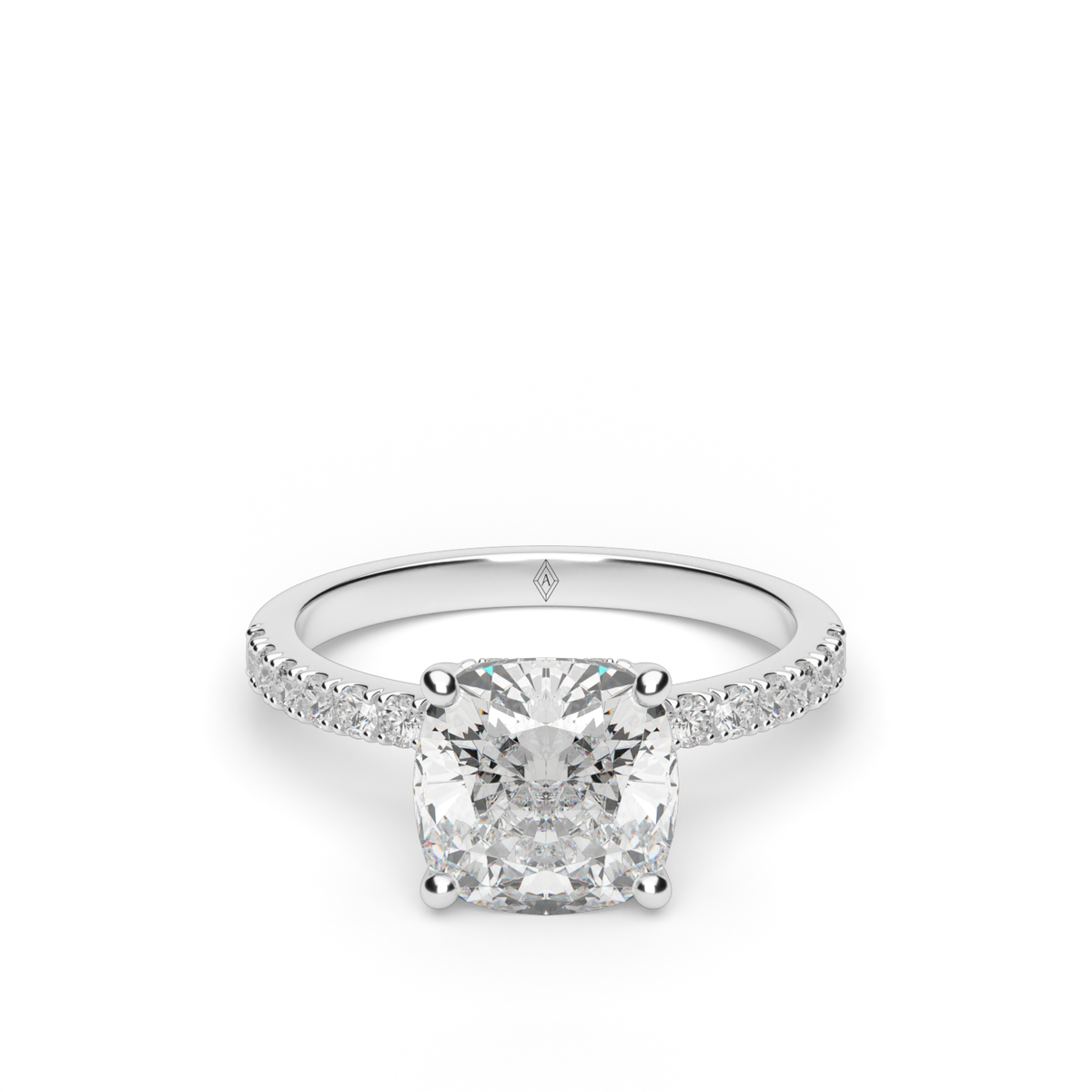 Crown Pavé Hidden Halo Engagement Ring — 14K White Gold / Cushion / Lab Diamond (image)