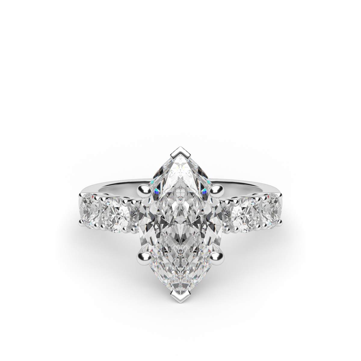 Prong Set Diamond Engagement Ring — 14K White Gold / Marquise / Lab Diamond (image)
