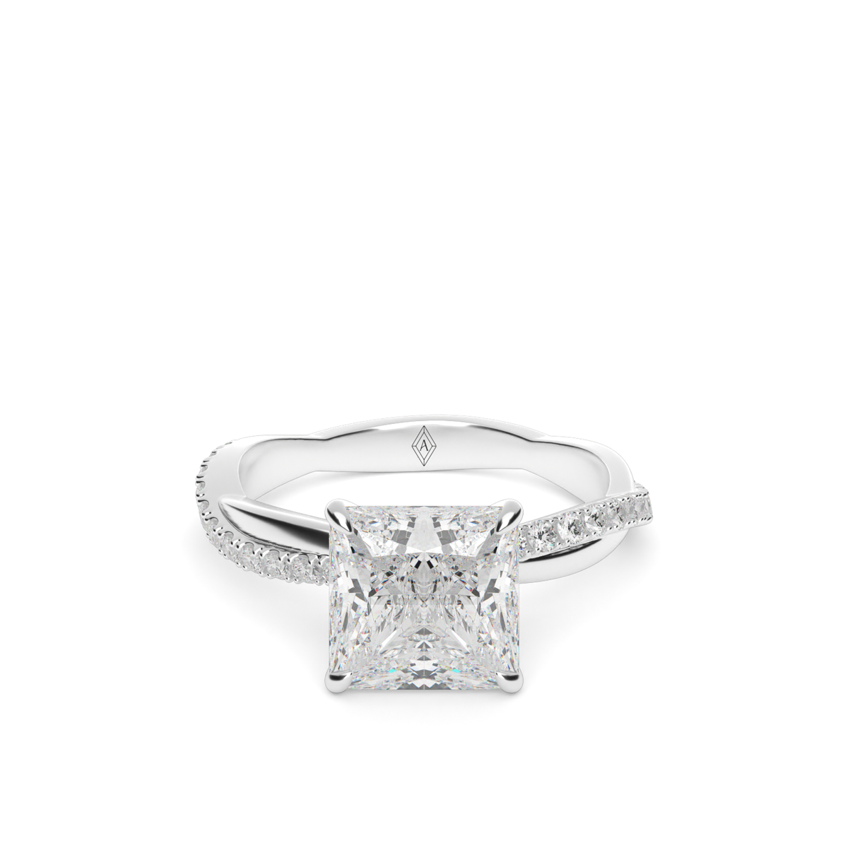 Pavé Shank Engagement Ring — 14K White Gold / Princess / Lab Diamond (image)