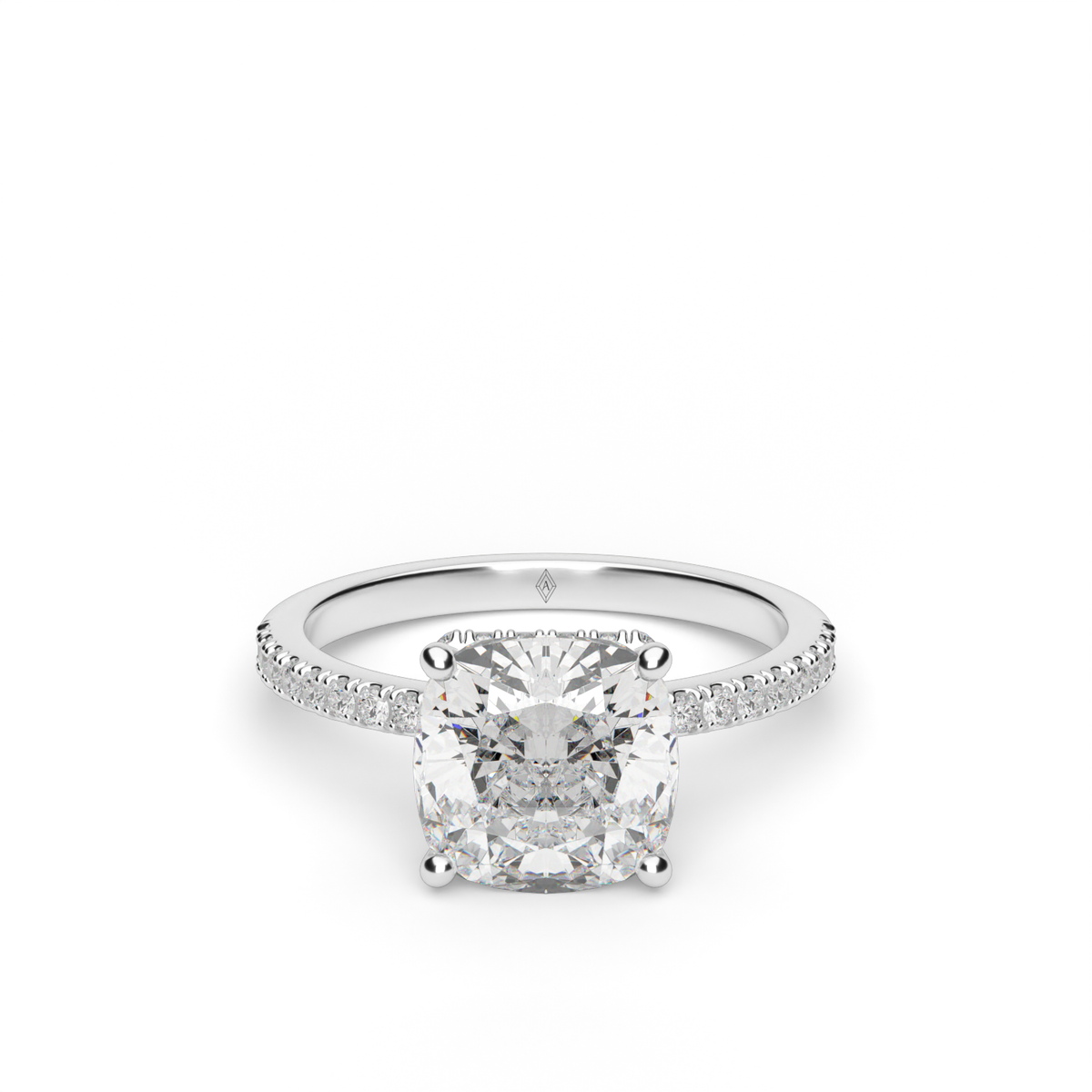 Hidden Halo Pavé Engagement Ring — 14K White Gold / Cushion / Lab Diamond (image)