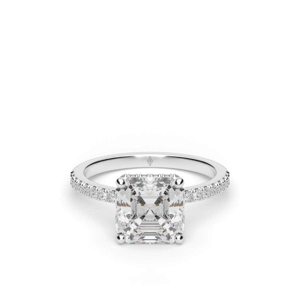 Hidden Halo Pavé Engagement Ring — 14K White Gold / Asscher / Lab Diamond (image)