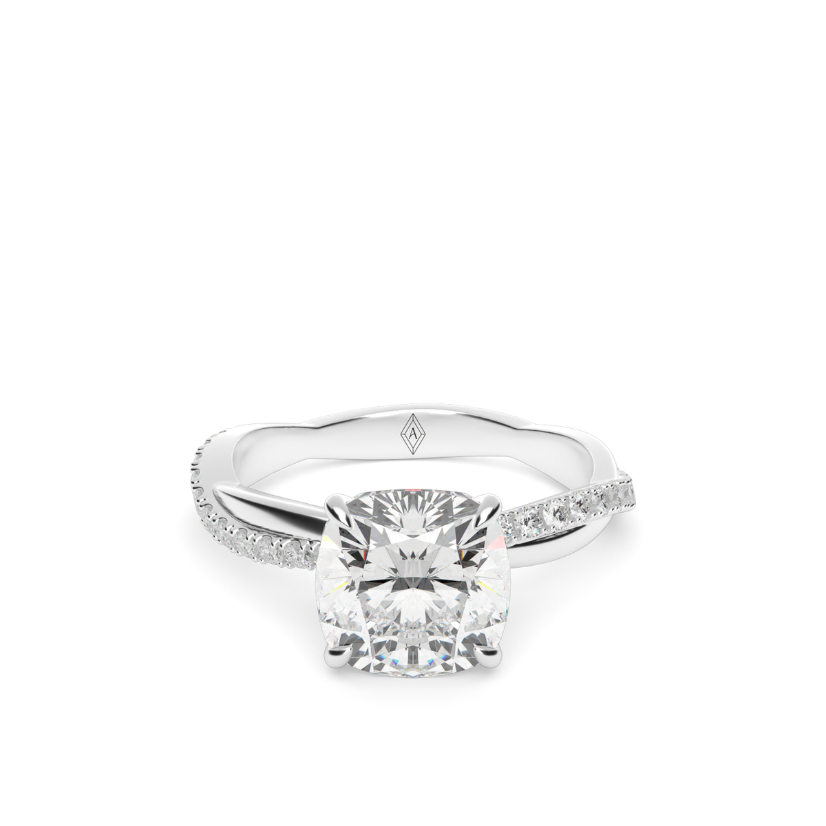 Pavé Shank Engagement Ring — 14K White Gold / Cushion / Lab Diamond (image)