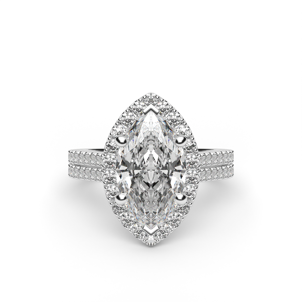 Double Shank Halo Diamond Engagement Ring — 14K White Gold / Marquise / Lab Diamond (image)