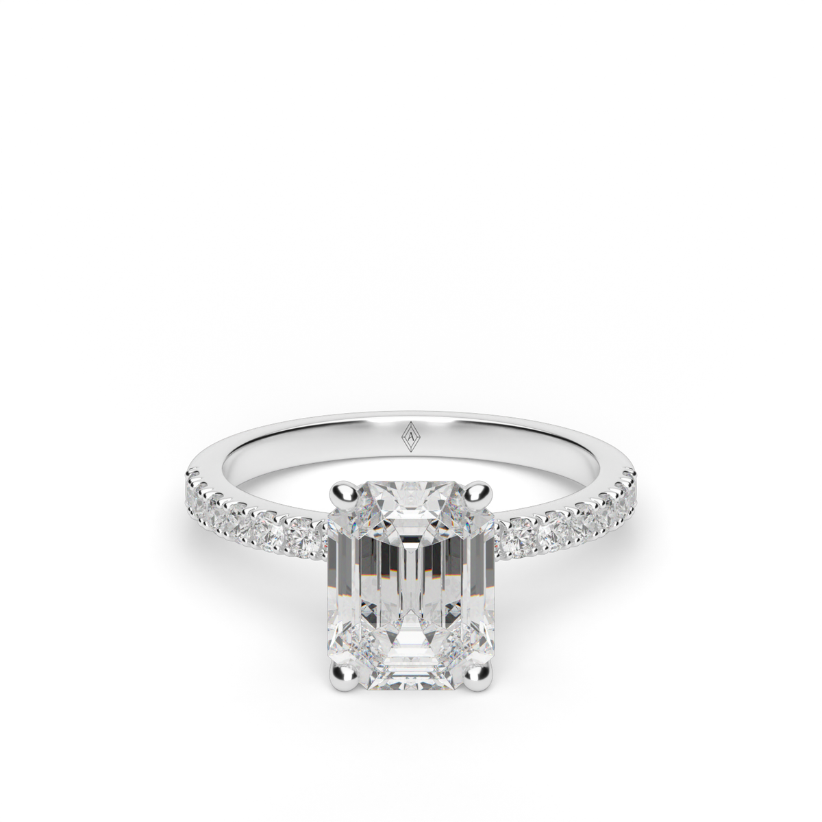 Crown Pavé Hidden Halo Engagement Ring — 14K White Gold / Emerald / Lab Diamond (image)