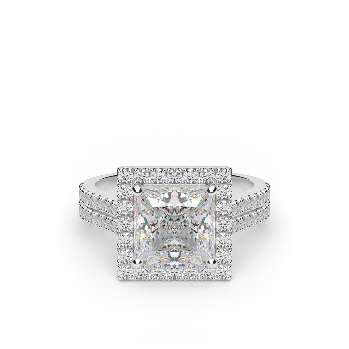 Double Shank Halo Diamond Engagement Ring — 14K White Gold / Princess / Lab Diamond (image)