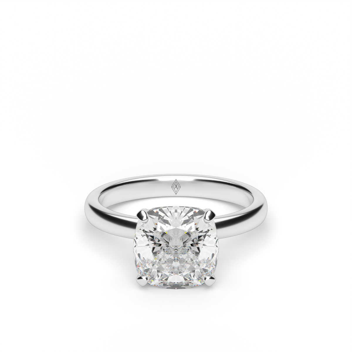 Solitaire Engagement Ring With Hidden Halo — 14K White Gold / Cushion / Lab Diamond (image)