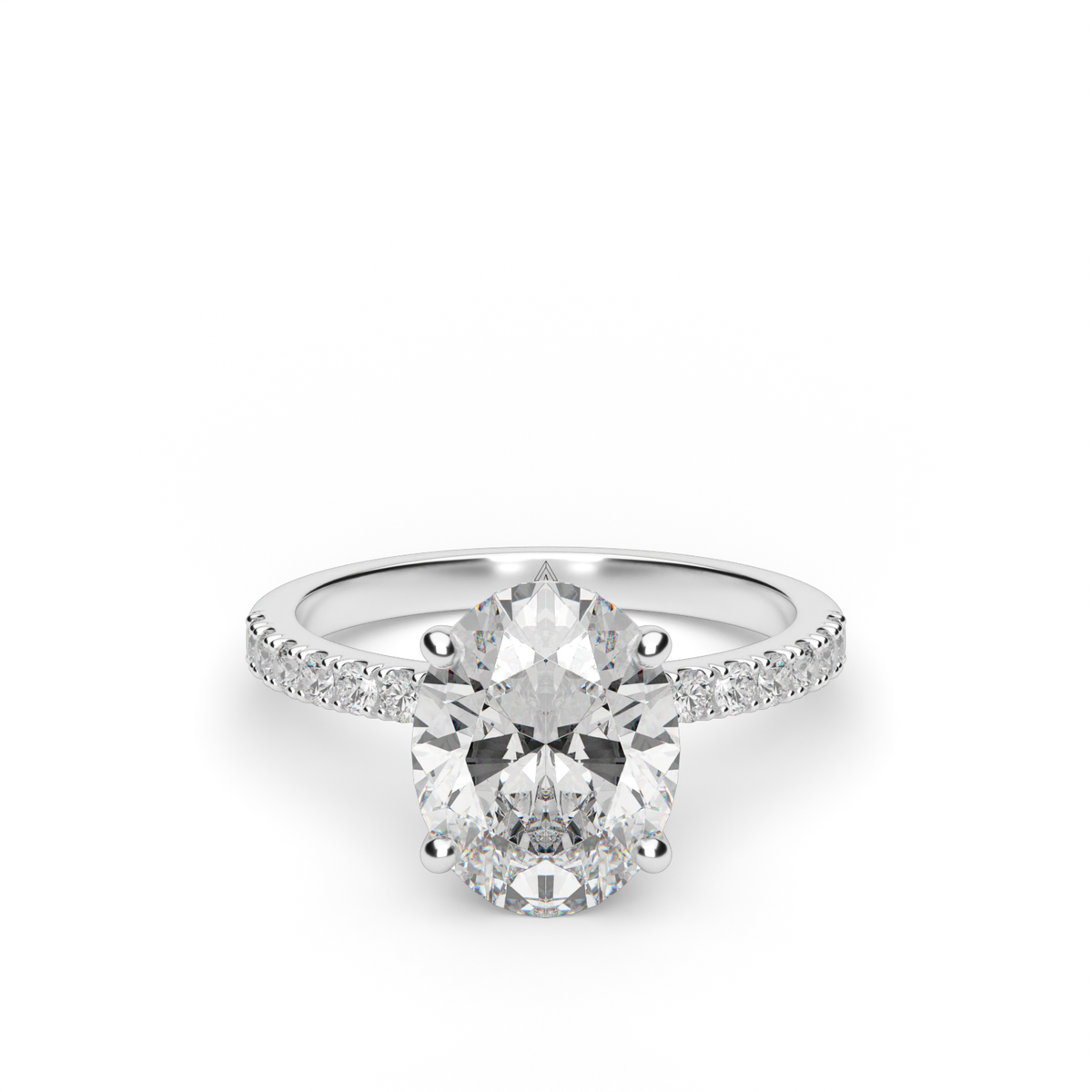 Crown Pavé Hidden Halo Engagement Ring — 14K White Gold / Oval / Lab Diamond (image)
