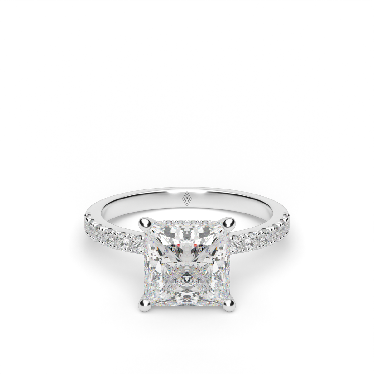 Crown Pavé Hidden Halo Engagement Ring — 14K White Gold / Princess / Lab Diamond (image)