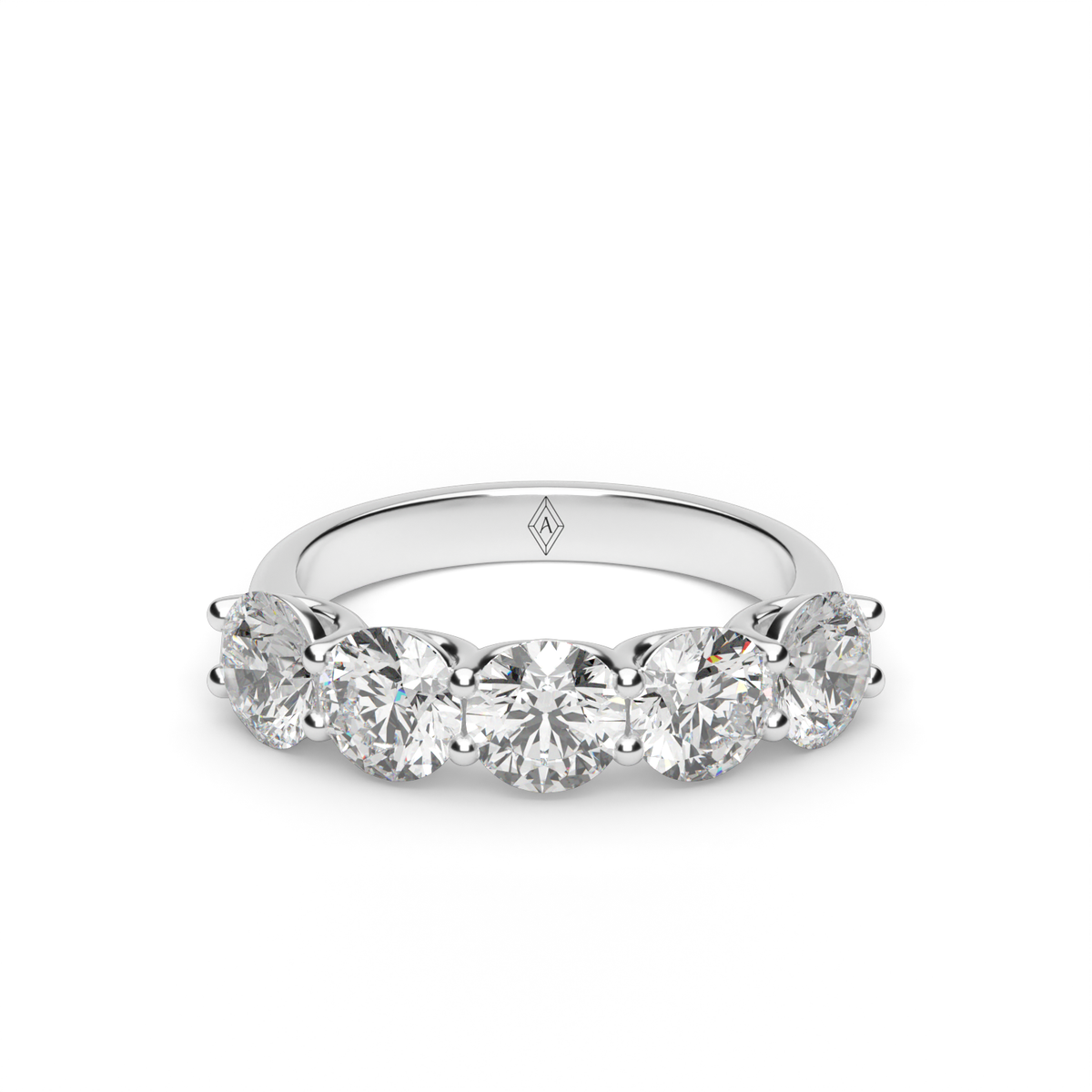 Five Stone Share Prong Round Anniversary Ring — 14K White Gold / 1.5 / Lab Diamond (image)