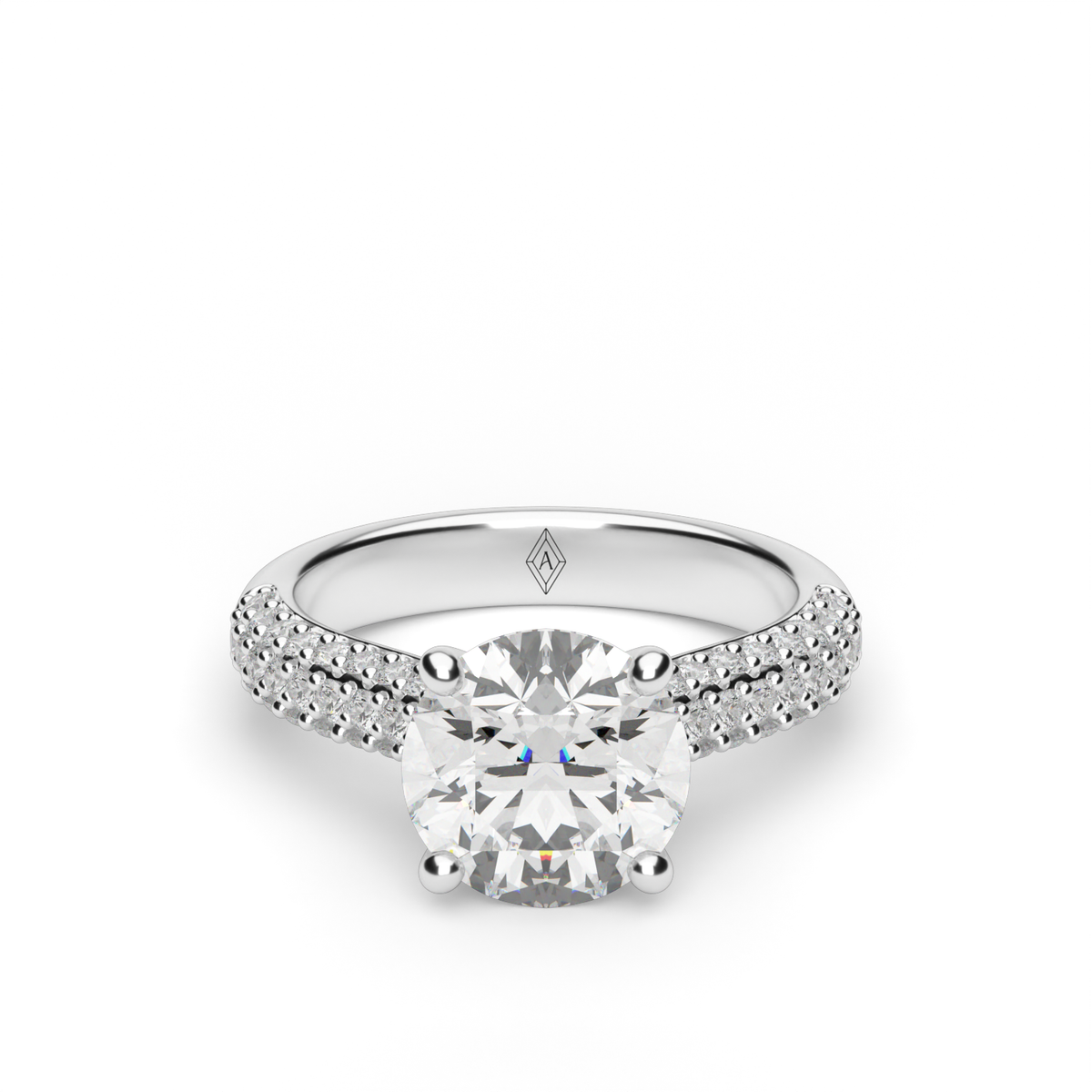 Triple Row Pavé Hidden Halo Engagement Ring — 14K White Gold / Round / Lab Diamond (image)