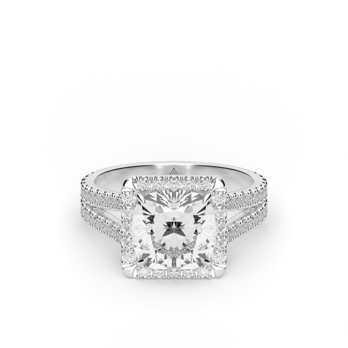 Split Band Diamond Halo Engagement Ring — 14K White Gold / Cushion / Lab Diamond (image)