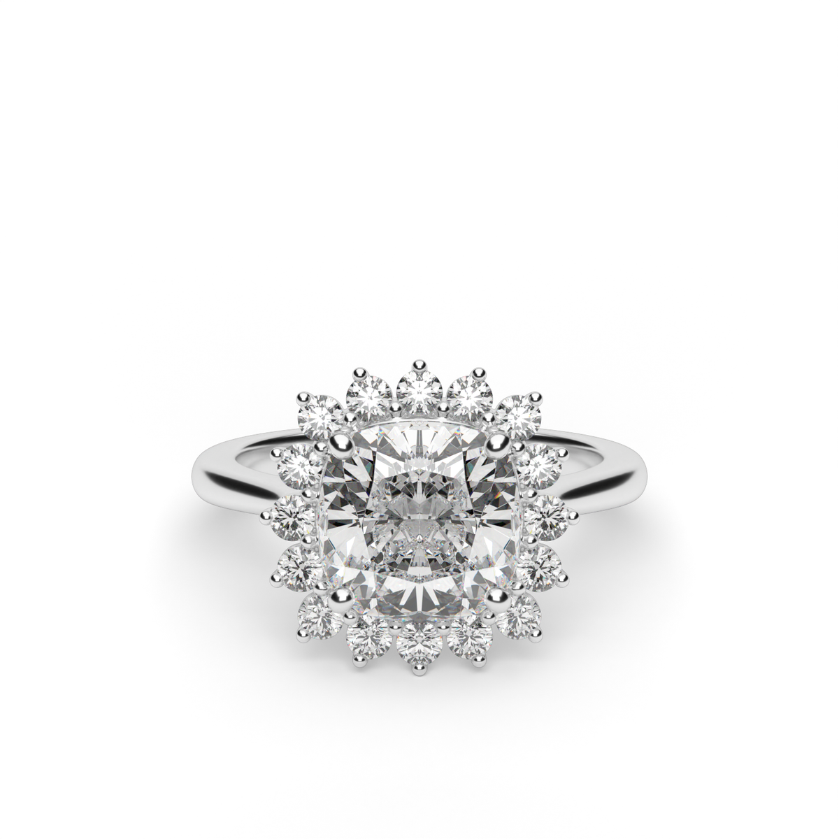 Flower Engagement Ring — 14K White Gold / Cushion / Lab Diamond (image)
