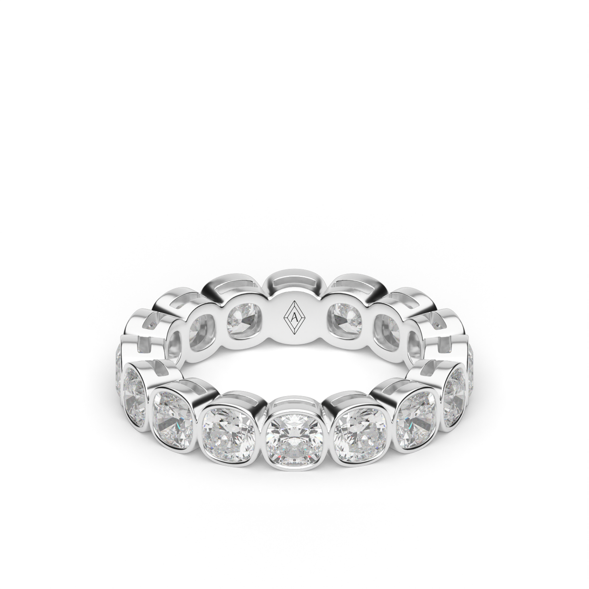 Cushion Cut Bezel Eternity Ring — 14K White Gold / 4 / Lab Diamond (image)