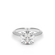 White Gold Round Shape Diamond Pave Engagement Ring With Shared Prong Setting