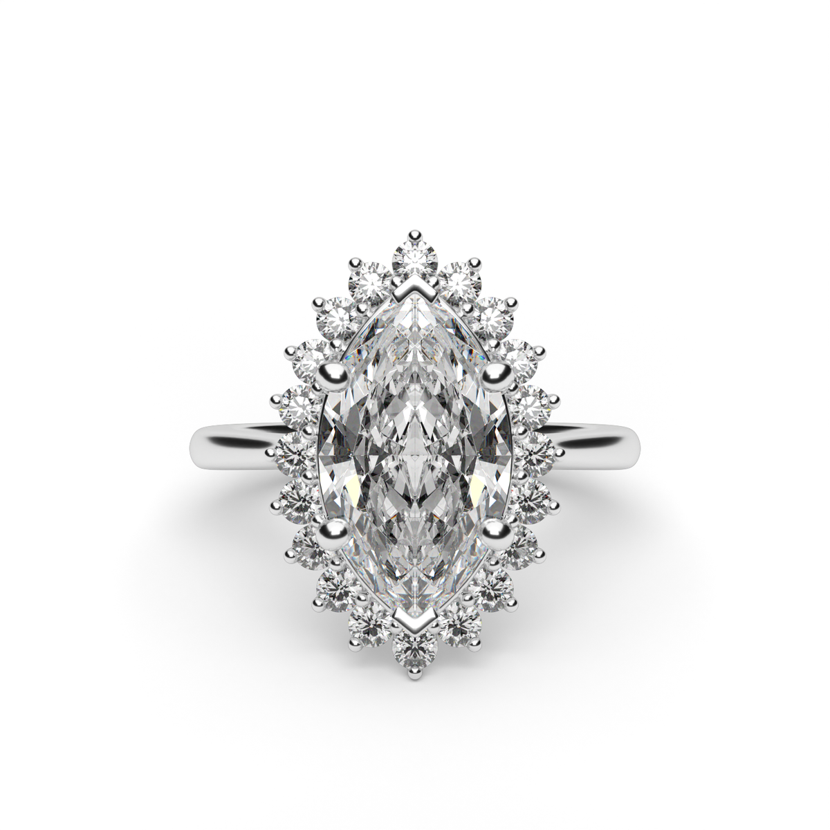 Flower Engagement Ring — 14K White Gold / Marquise / Lab Diamond (image)