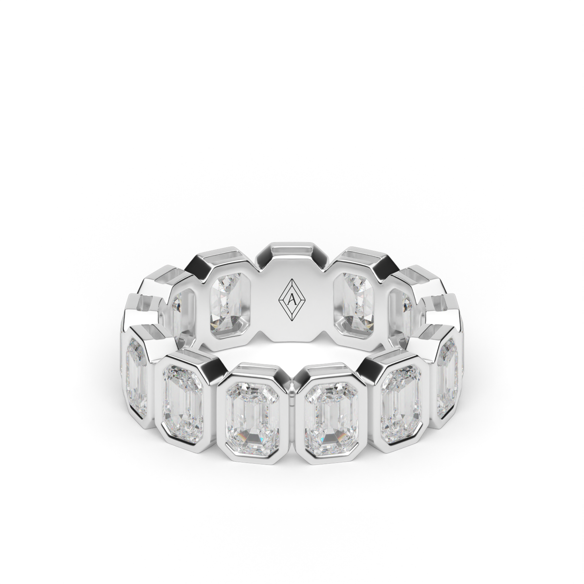 Emerald Cut Bezel Eternity Ring — 14K White Gold / 4 / Lab Diamond (image)