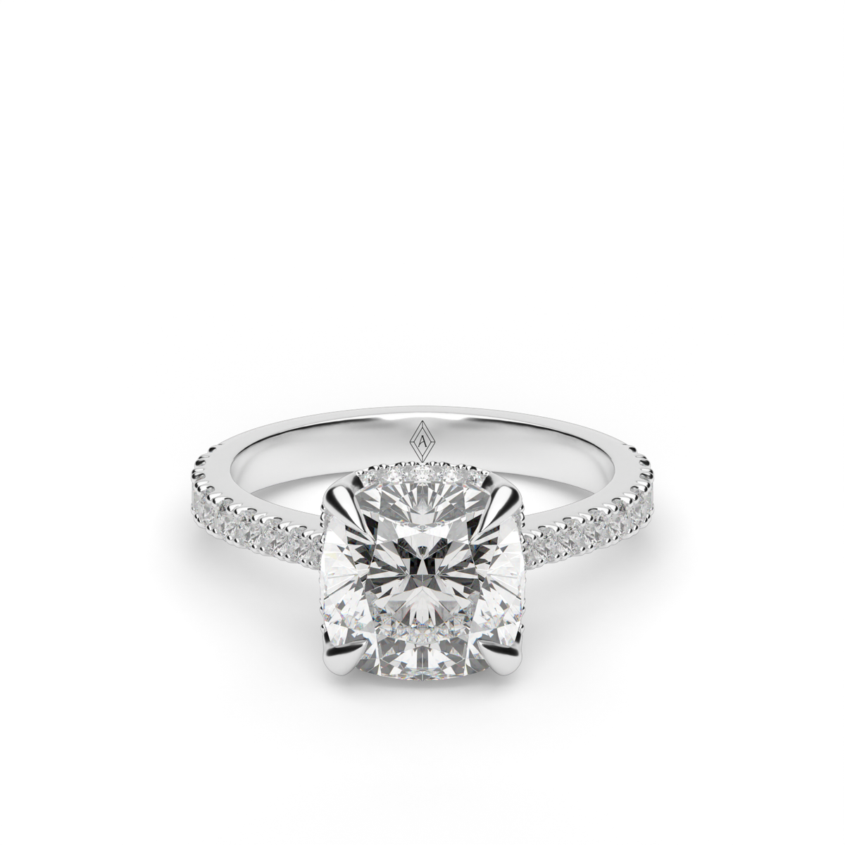Hidden Halo Crown Engagement Ring — 14K White Gold / Cushion / Lab Diamond (image)