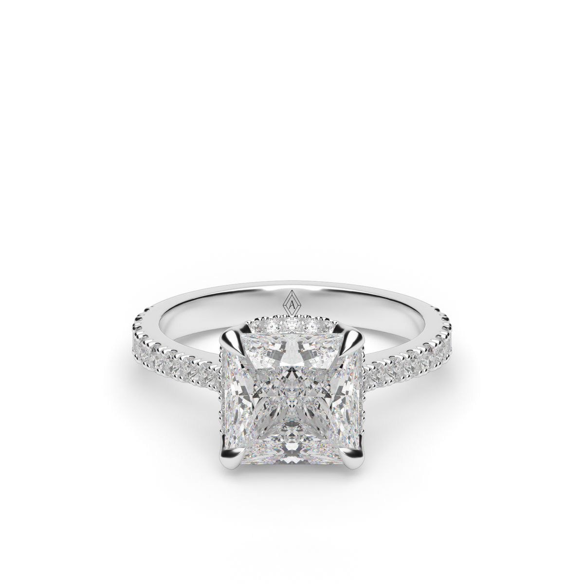Hidden Halo Crown Engagement Ring — 14K White Gold / Princess / Lab Diamond (image)
