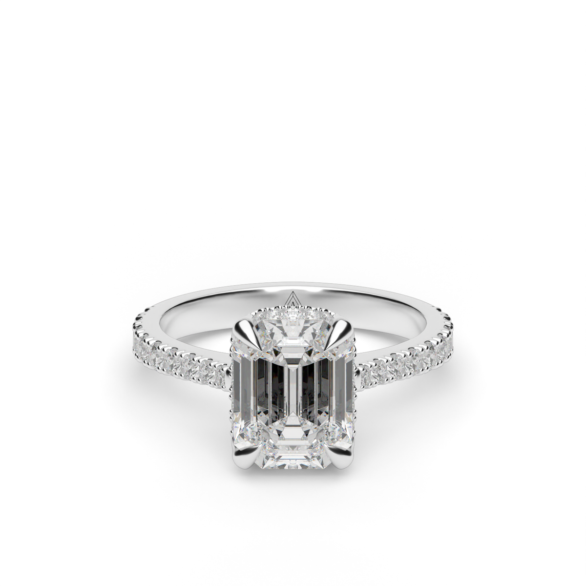 Hidden Halo Crown Engagement Ring — 14K White Gold / Emerald / Lab Diamond (image)