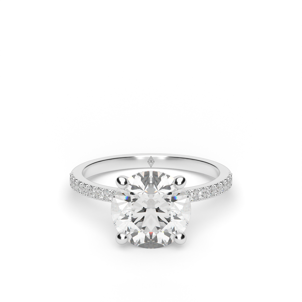 Petite French Cut Pave Engagement Ring — 14K White Gold / Round / Lab Diamond (image)