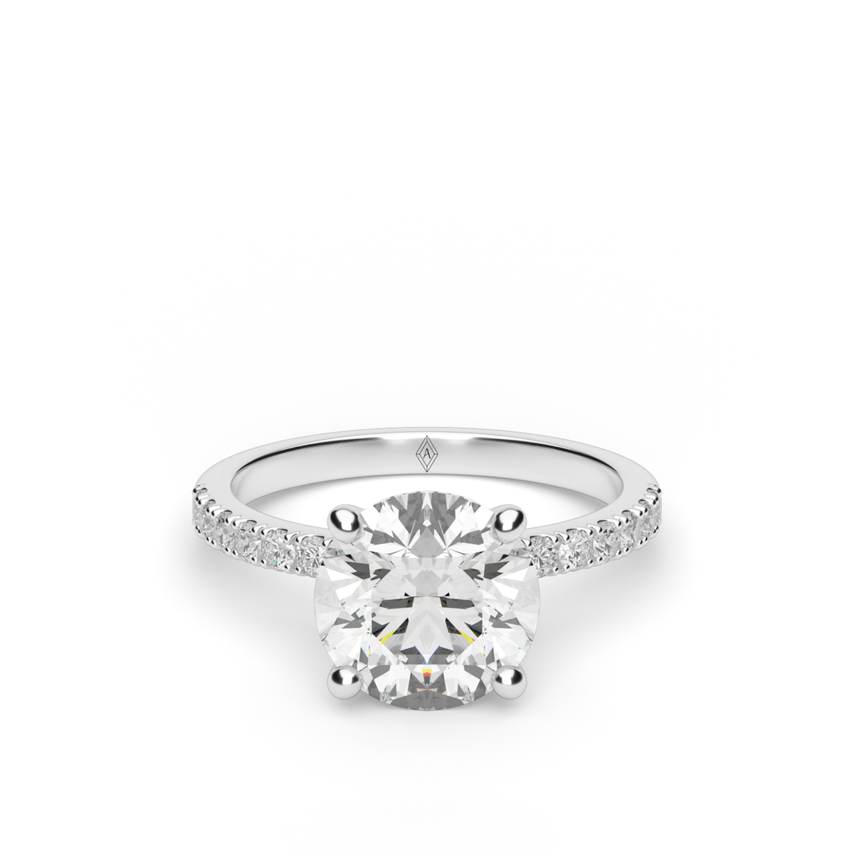 Crown Pavé Hidden Halo Engagement Ring — 14K White Gold / Round / Lab Diamond (image)