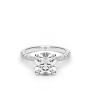 White Gold Round Shape Diamond Hidden Halo Pave Engagement Ring With U-Cut Setting.
